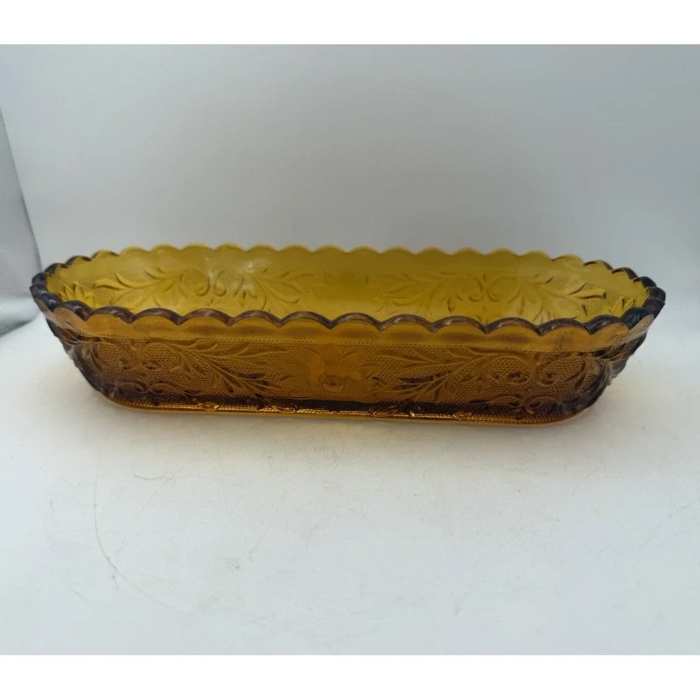 Indiana Glass Tiara Sandwich Amber Celery Dish Oval Serving Dish
